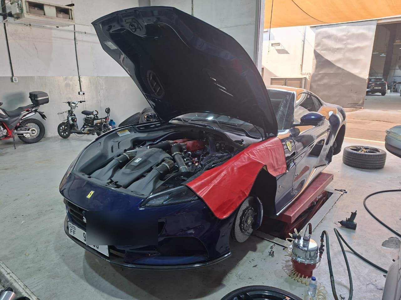 Ferrari engine service in the workshop